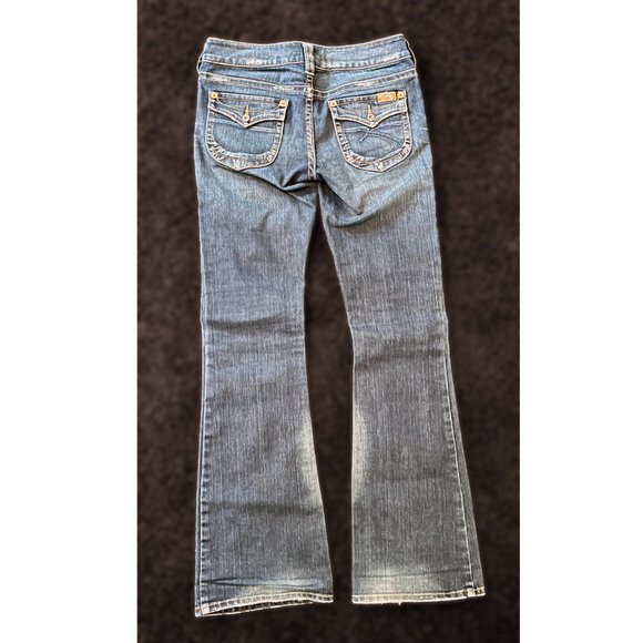 Vintage Y2K Distressed Low Rise Flared Pioneer Silver Jeans size 27 - Picture 3 of 6